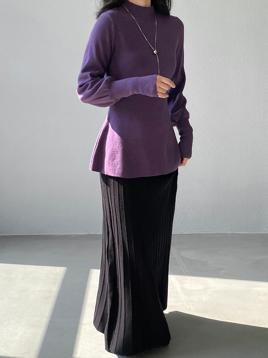 【cimz6652】實拍氣質半高領/V領燈籠袖極簡氣質針織衫251128