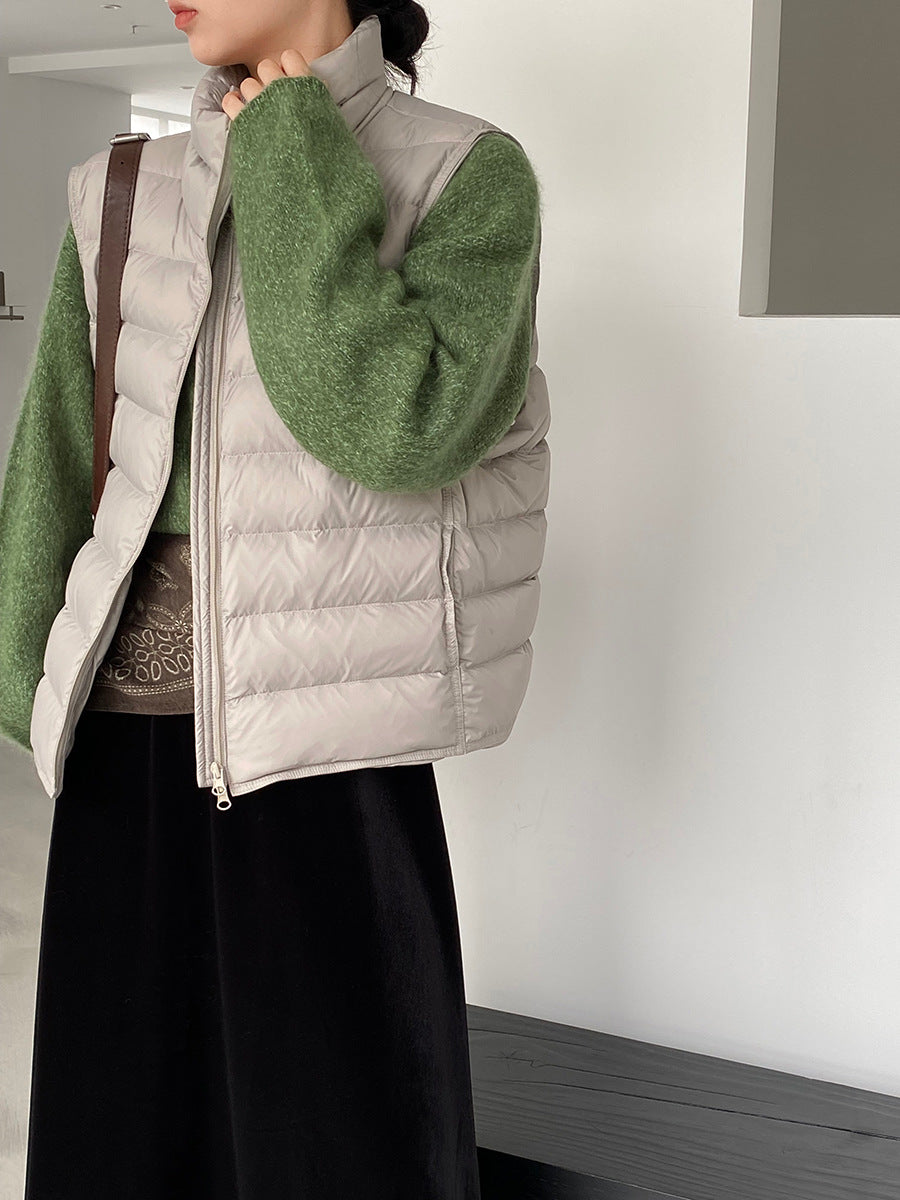 【cimz6377】實拍立領排骨雙頭拉鏈羽絨背心(90白鴨絨)251120