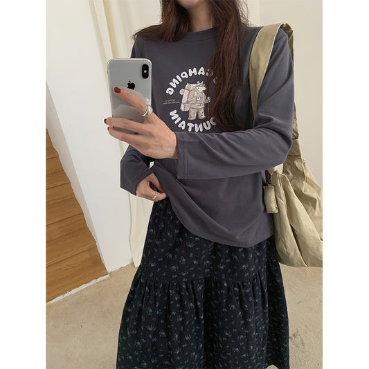 【H5486】實拍磨毛小熊印花長袖T恤251109