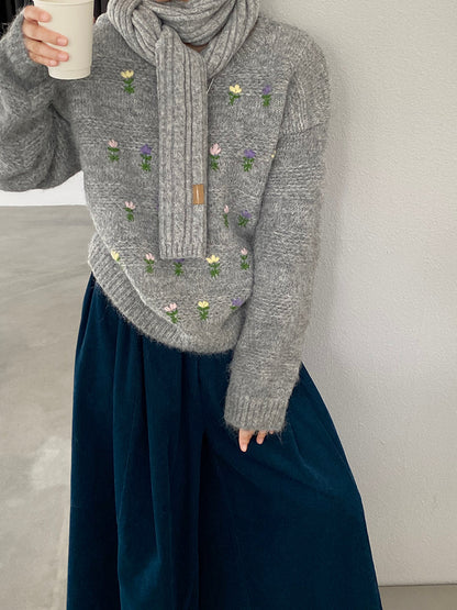 【cimz1377】實拍清新高級刺繡小花羊毛針織毛衣251128