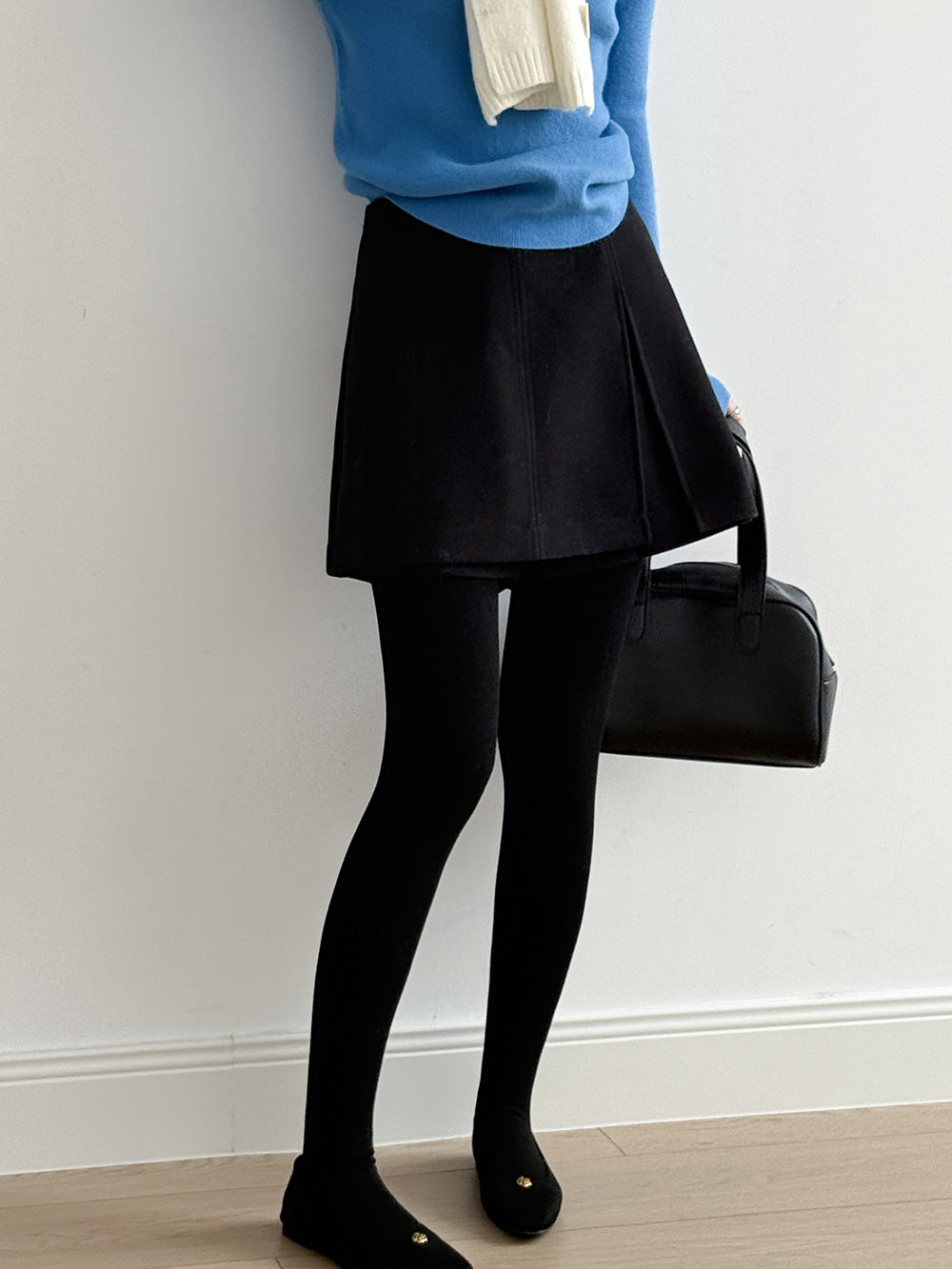 【Y82682】實拍冬季厚款毛呢高腰開叉裙褲 251106