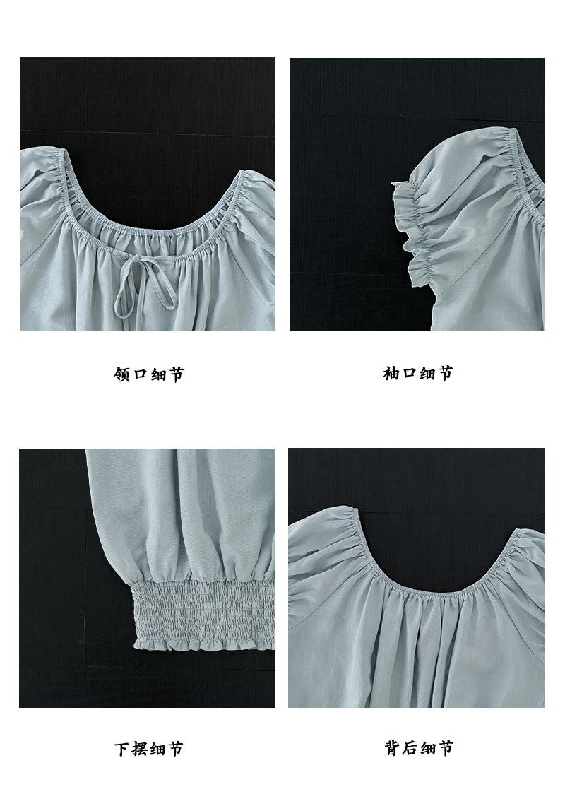 【cimz1897】法式復古甜美🎀天絲亞麻氣質收腰綁帶短袖襯衫260520