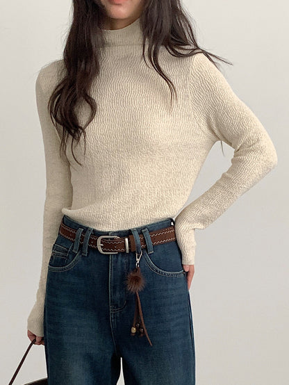 【LD11061】實拍紗網肌理超彈高領修身打底T恤251209