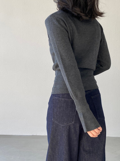 【cimz3012】實拍韓系氣質半高領喇叭袖收腰針織衫251201