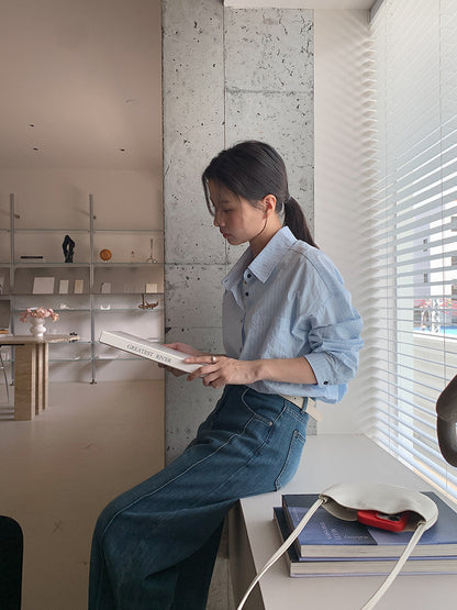 【LD003】實拍中性棉100氣質寬鬆條紋襯衫251103