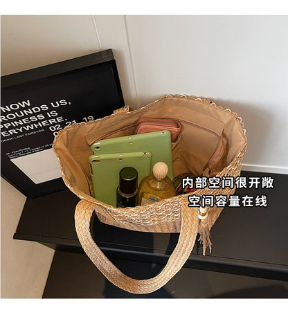 【BJCCC-2912】夏日慵懶氛圍感🌾大容量度假風編織單肩托特水桶包260501