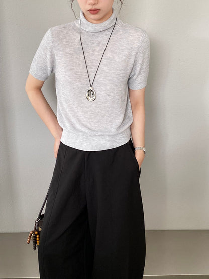 【cimz0663】實拍四季隨意搭☁️韓系半高領顯瘦短袖針織T恤/上衣260409