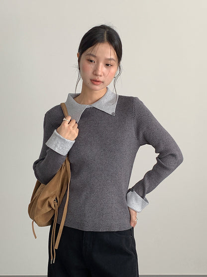 【LD11026】實拍絕美法式針織坑條假2件針織衫251124