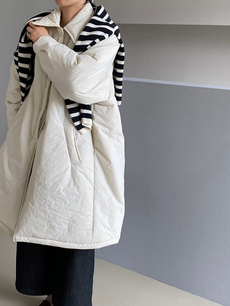 【cimz1235】 雪山奶糖 Muji 風輕薄初冬簡約廓形寬鬆棉服外套260108
