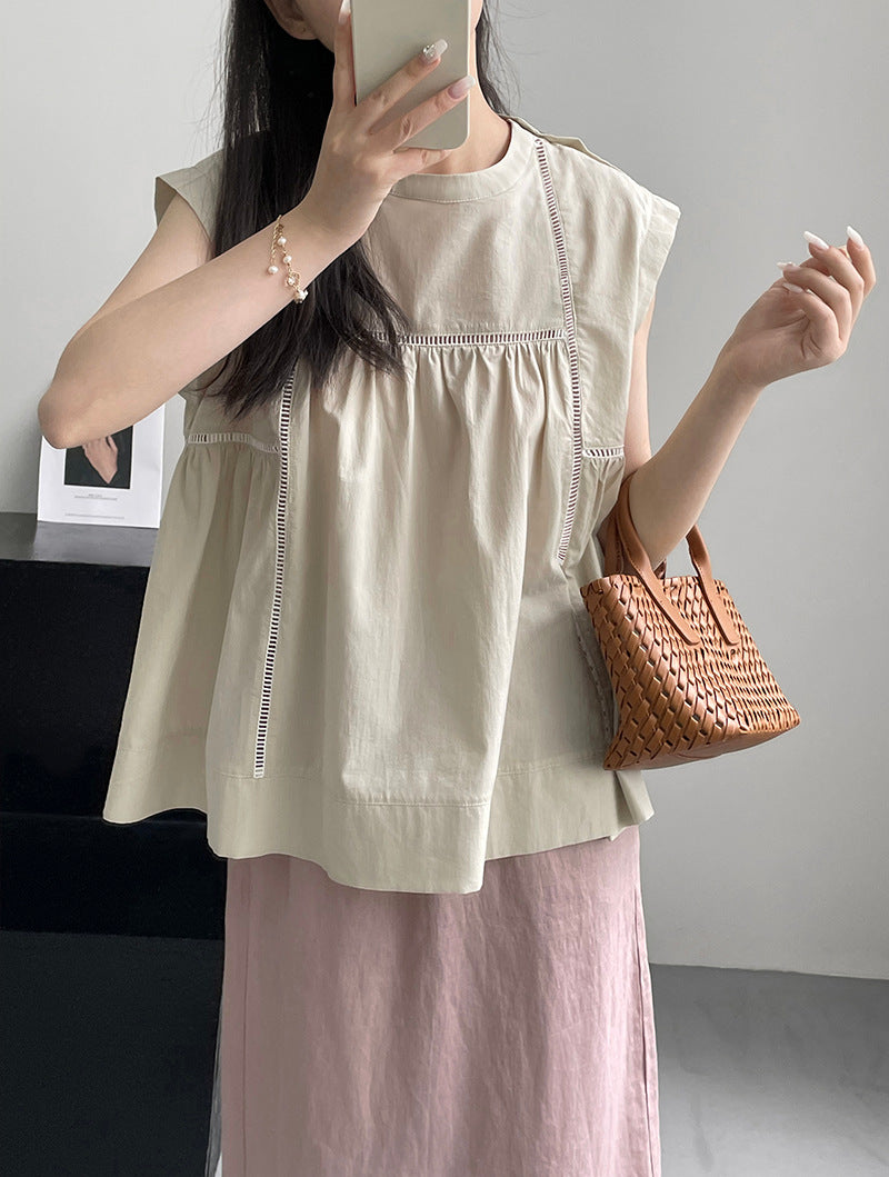 【cim2265】韓國實拍氣質棉質蕾絲簍空無袖襯衫230621