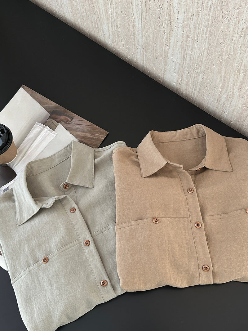 【cim6112】實拍韓國法式氣質天絲亞麻長袖襯衫251030