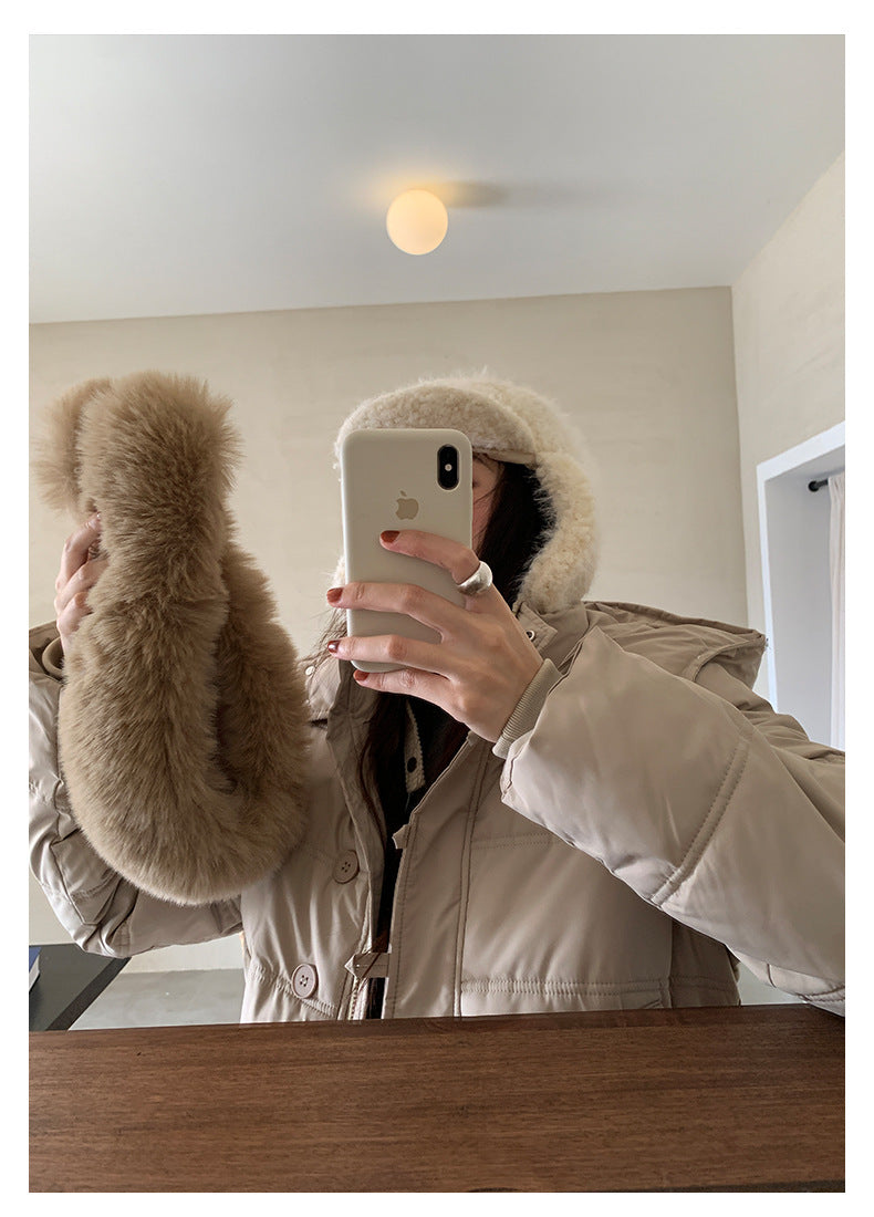 【H5501】實拍奶油風毛領連帽短款加厚棉服251118