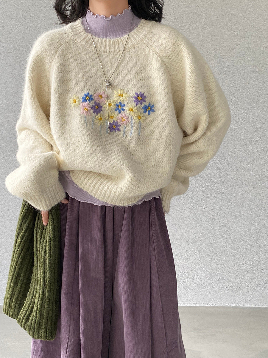 【cimz1394】實拍清新手工立體刺繡小花羊毛針織毛衣（羊毛8%)251128