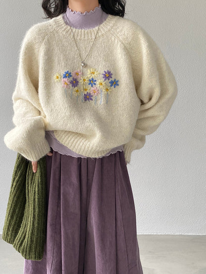 【cimz1394】實拍清新手工立體刺繡小花羊毛針織毛衣（羊毛8%)251128