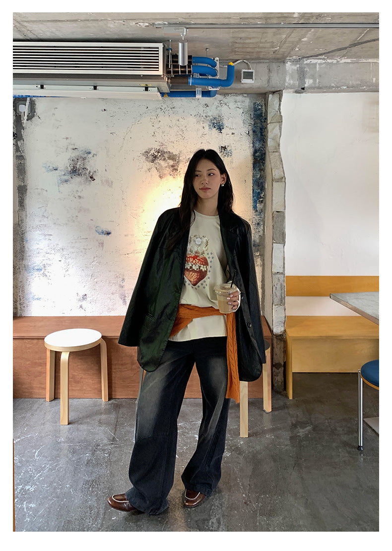 【H5397】實拍韓系甜美少女寬鬆長袖T恤250902