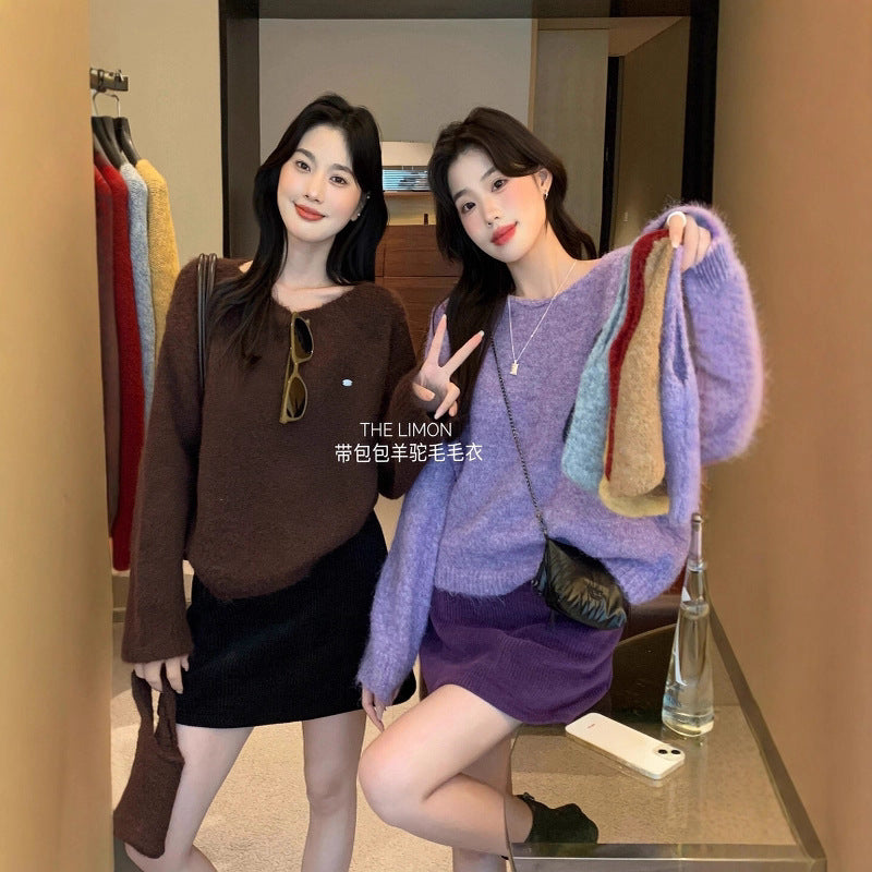 【L6873】實拍檸檬秋冬簡約軟糯保暖毛衣+針織手拎包251117