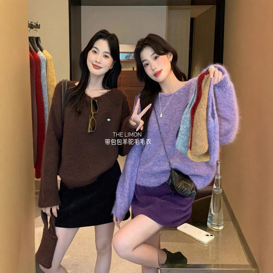 【L6873】實拍檸檬秋冬簡約軟糯保暖毛衣+針織手拎包251117