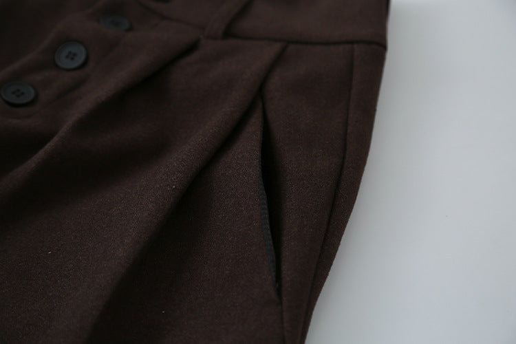 【LD3301】實拍韓系簡約高腰毛呢闊腿七分褲251103