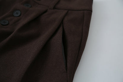 【LD3301】實拍韓系簡約高腰毛呢闊腿七分褲251103