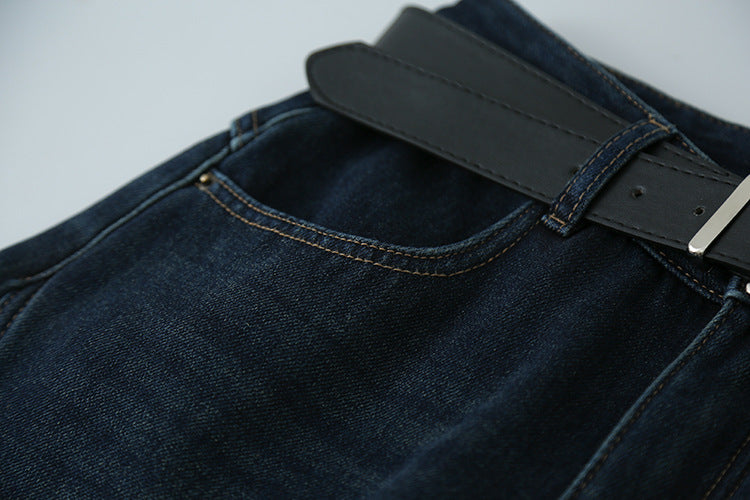 【LD11023】實拍S~XL顯瘦加絨加厚高腰寬鬆彎刀牛仔褲＋腰帶251124