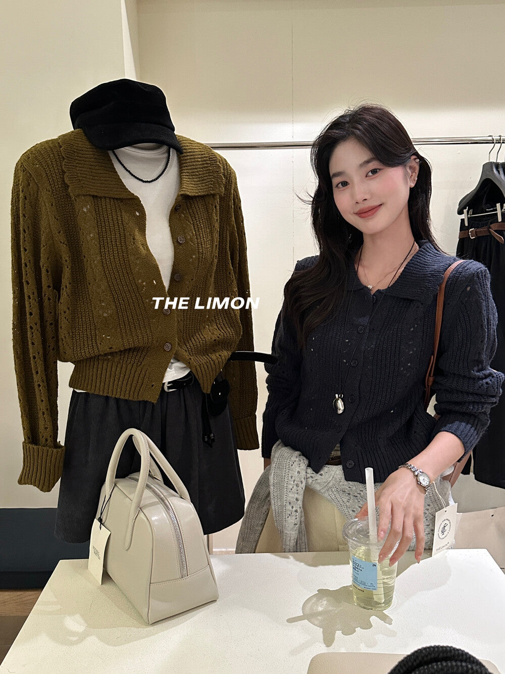 【LSC1072】檸檬簍空polo領針織開衫251117