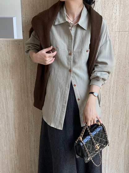 【cim6112】實拍韓國法式氣質天絲亞麻長袖襯衫251030