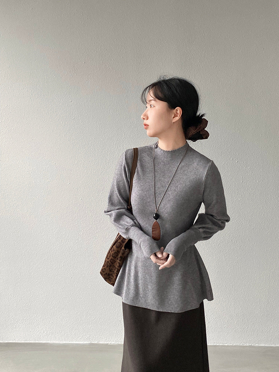 【cimz6652】實拍氣質半高領/V領燈籠袖極簡氣質針織衫251128