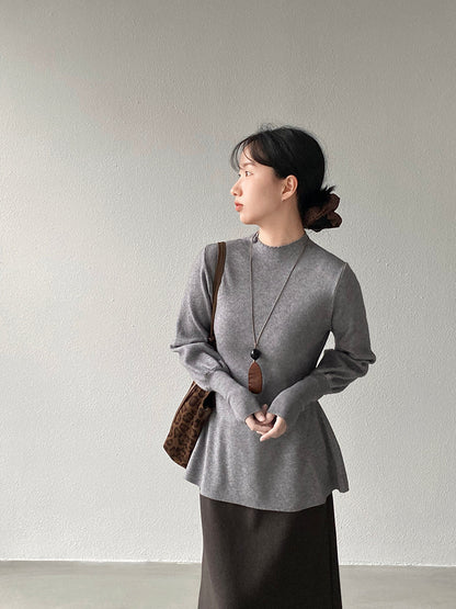 【cimz6652】實拍氣質半高領/V領燈籠袖極簡氣質針織衫251128