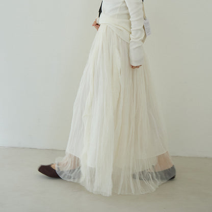 【LD11145】實拍浪漫百搭！氣質網紗A字裙/鬆緊腰紗裙/長裙260309