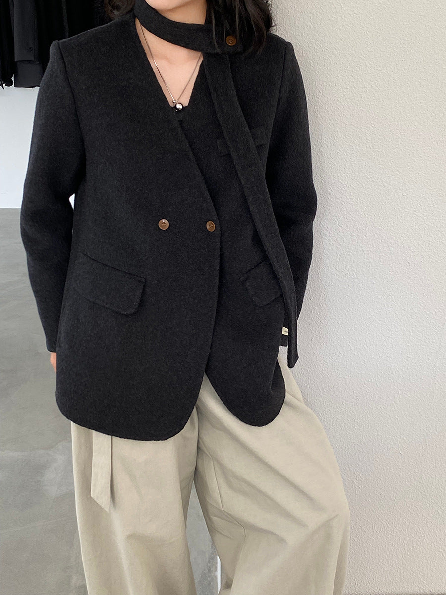 【cimz809】實拍復古雙面羊毛西裝外套+飄帶（羊毛100)251120