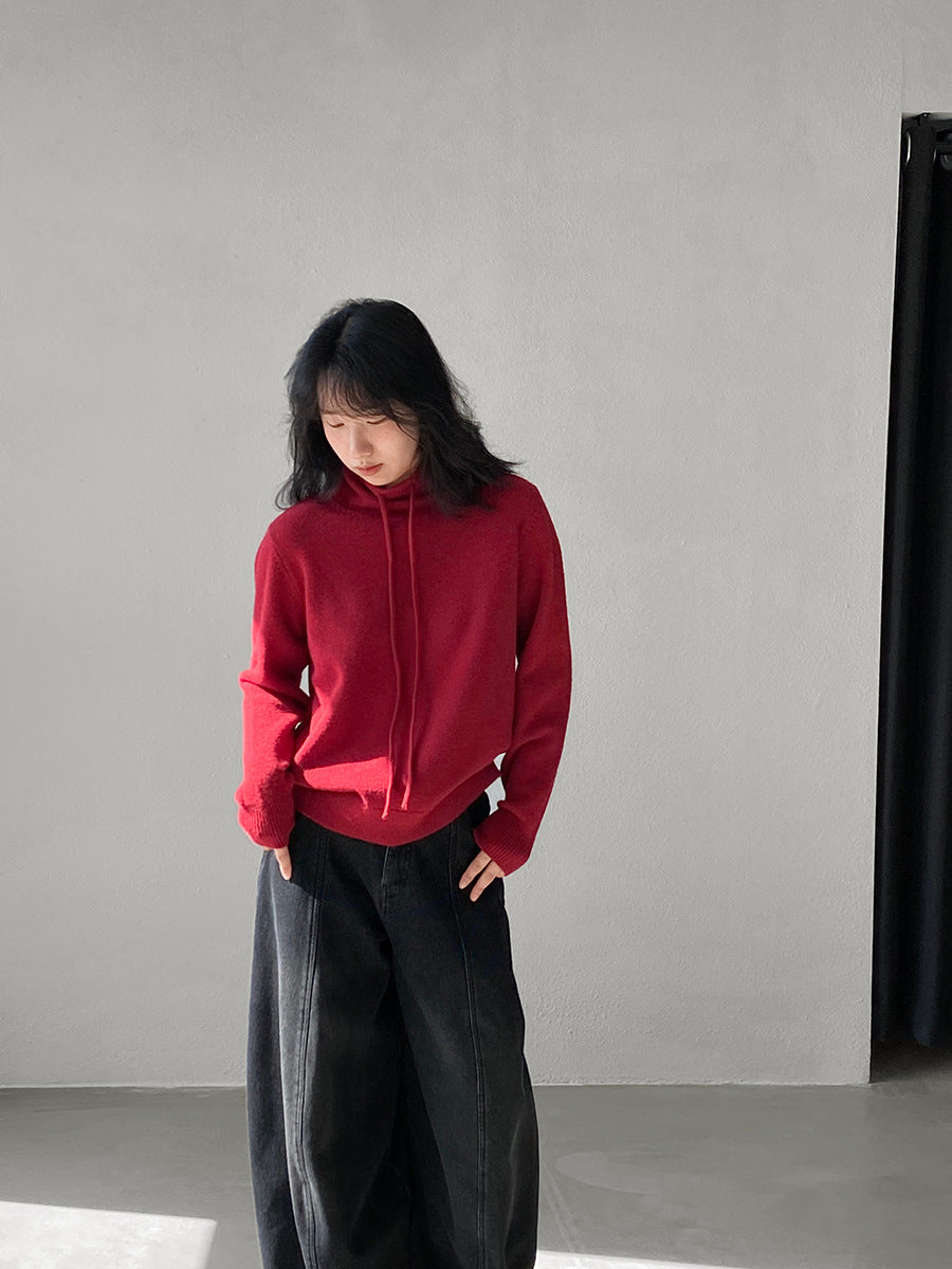 【cimz1374】實拍極簡淨色高領抽繩針織毛衣251120