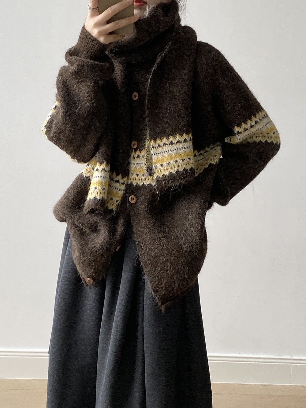 【YP6106】 實拍費爾島提花針織外套＋圍巾(含羊毛3%) 251023