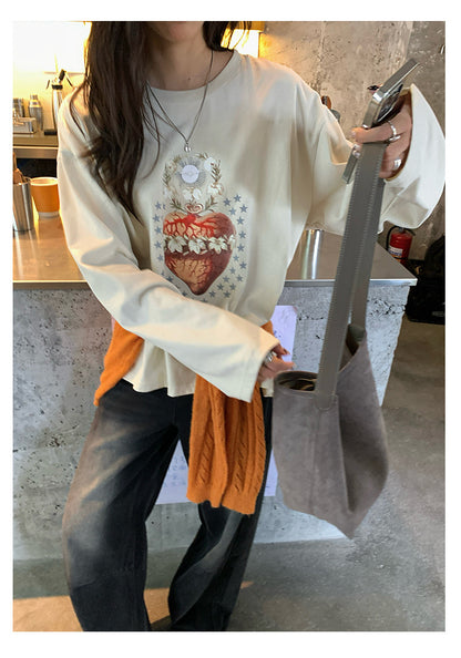 【H5397】實拍韓系甜美少女寬鬆長袖T恤250902