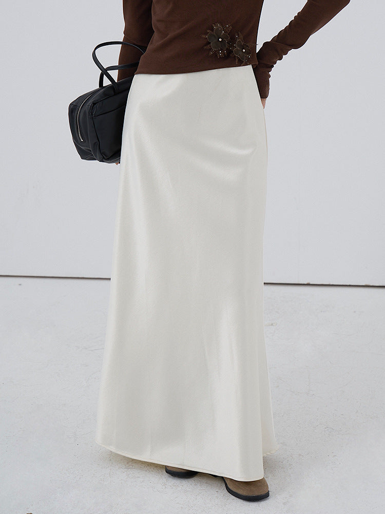 【LD3288】實拍秋冬高腰垂感抓絨厚款緞面魚尾裙251103