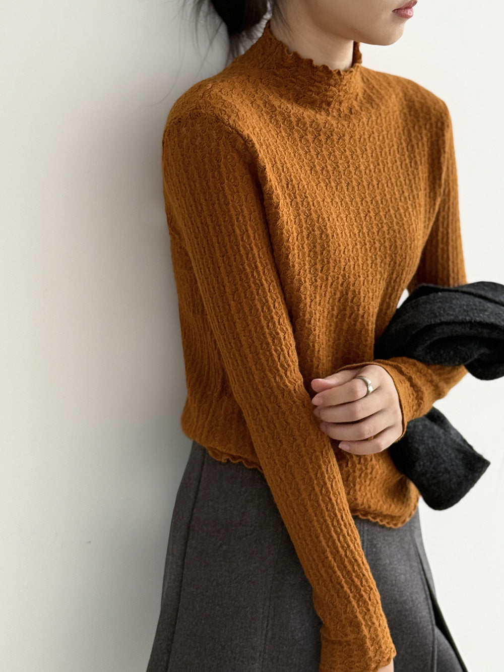 【Y312】實拍高單質感鏤空蕾絲半高領針織衫251106