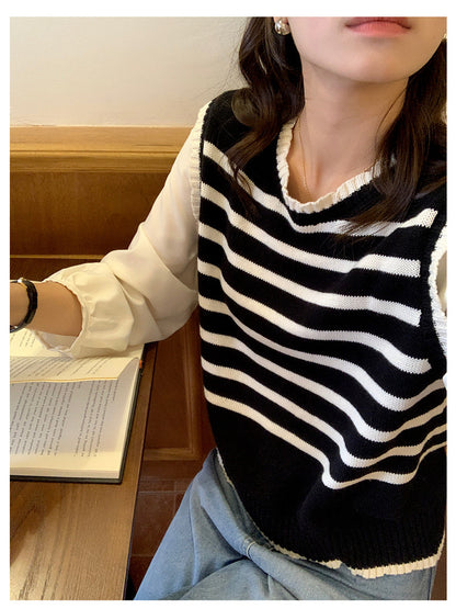 在台現貨【H742】實拍韓國清新氣質設計假兩件上衣