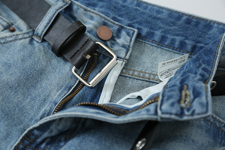 【LD11214】實拍美式復古休閒👖高腰水洗寬鬆直筒牛仔五分褲/中褲260331