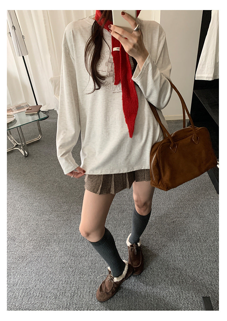 【H5486】實拍磨毛小熊印花長袖T恤251109