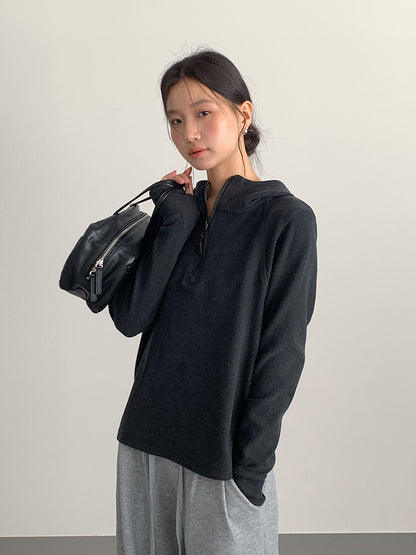 【LD11028】實拍德絨舒適極簡半拉鍊連帽衞衣251124