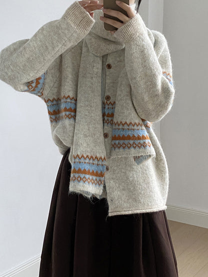 【YP6106】 實拍費爾島提花針織外套＋圍巾(含羊毛3%) 251023