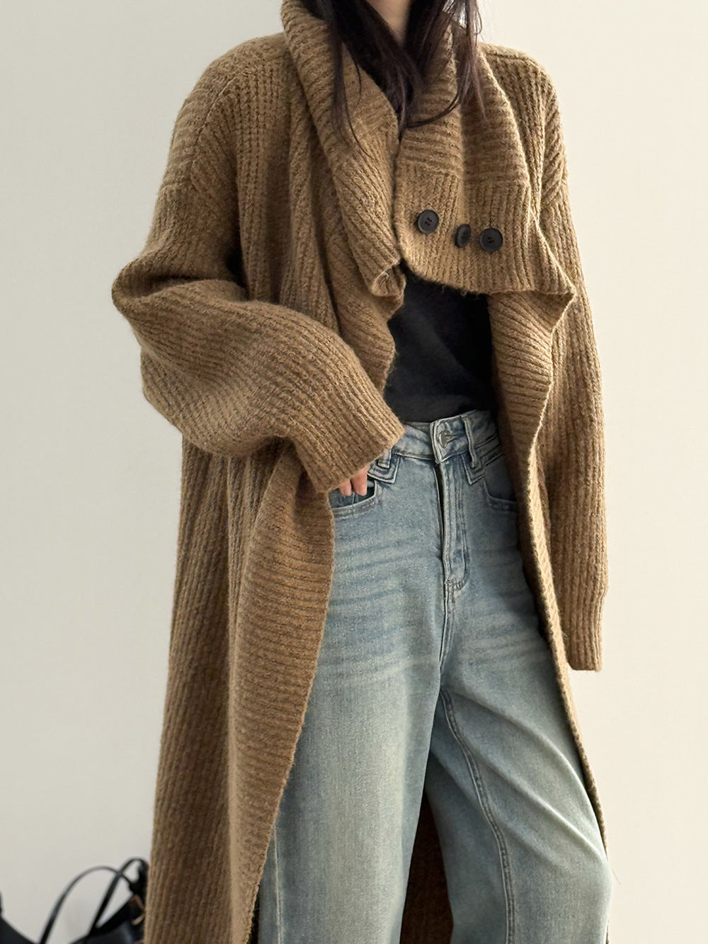 【Y913】實拍大翻領長針織大外套251106