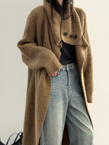 【Y913】實拍大翻領長針織大外套251106