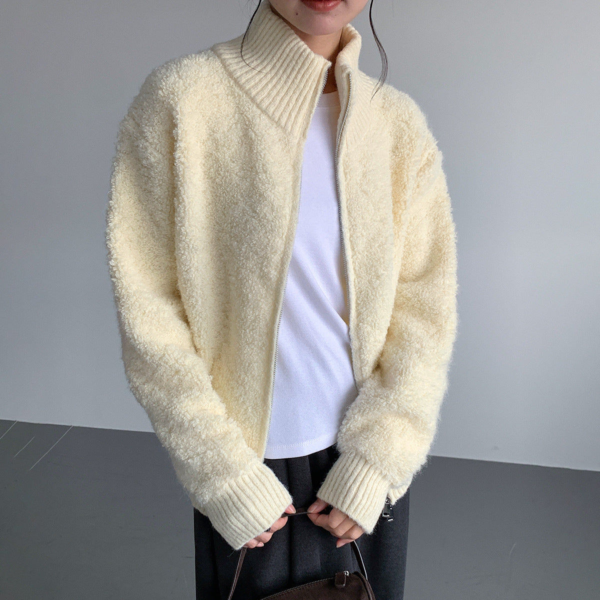 【LD11015】實拍雙頭拉鍊毛絨半高領加厚針織毛衣外套251110