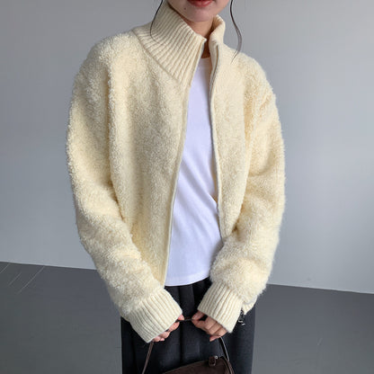 【LD11015】實拍雙頭拉鍊毛絨半高領加厚針織毛衣外套251110