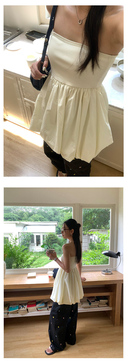 【H5340】實拍簡約時髦平口花苞長上衣250624