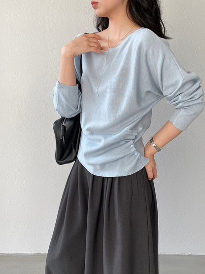 【cimzA1020】實拍法式慵懶收腰鈕扣蝙蝠袖針織衫260122
