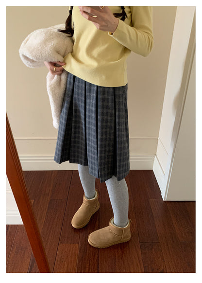 【H5502】實拍學院復古磨毛格子百褶A字裙251118