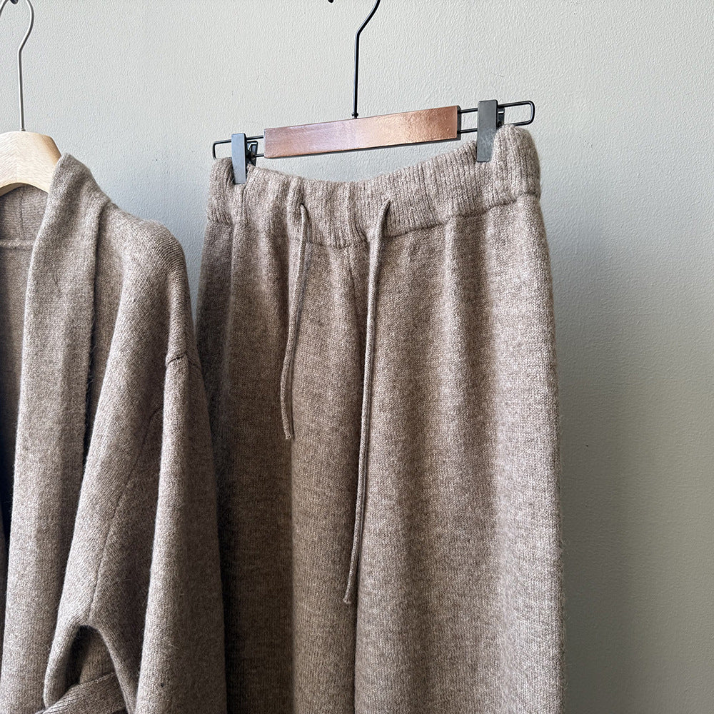 【YP1018】 實拍秋冬高級感慵懶針織開衫＋繫帶＋高腰針織闊腿褲 套裝251023