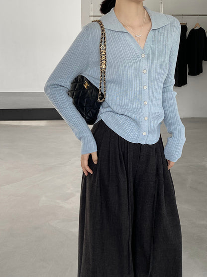 【cim6901】實拍慵懶紙片人polo領針織衫251030