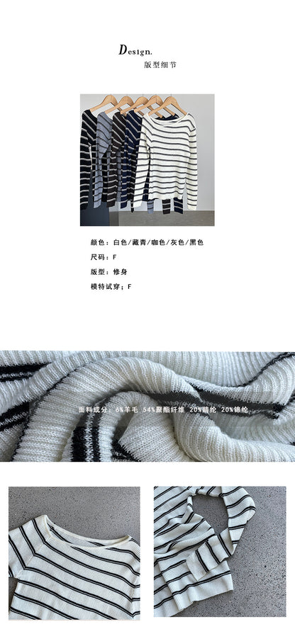 【cimYL906】實拍小性感斜肩條紋針織衫250925